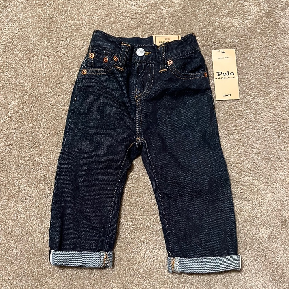 Ralph Lauren NWT 9M Dark wash soft baby jeans.